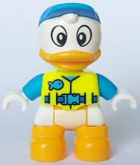 LEGO Duplo Figure Lego Ville, Dewey Duck, Neon Yellow Life Jacket, Dark Azure Arms and Cap (6438662) minifigure