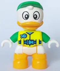 LEGO Duplo Figure Lego Ville, Louie Duck, Neon Yellow Life Jacket, Bright Green Arms and Cap (6438663) minifigure