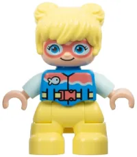 LEGO Duplo Figure Lego Ville, Child Girl, Bright Light Yellow Legs and Hair, Dark Azure Vest, Dark Pink Goggles, Light Aqua Arms (6449853) minifigure