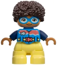 LEGO Duplo Figure Lego Ville, Child Boy, Bright Light Yellow Legs, Dark Azure Vest and Goggles, Dark Blue Arms, Dark Brown Hair (6449847) minifigure