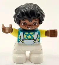 LEGO Duplo Figure Lego Ville, Child Boy, White Legs, Dark Turquoise Shirt, Bright Light Yellow Arms, Black Hair (6444500) minifigure