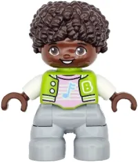 LEGO Duplo Figure Lego Ville, Child Boy, Light Bluish Gray Legs, Lime Jacket with White Sleeves, Bright Pink Shirt, Dark Brown Hair (6469554) minifigure
