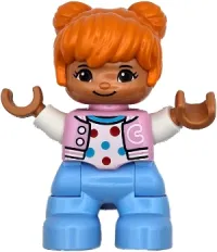 LEGO Duplo Figure Lego Ville, Child Girl, Bright Light Blue Legs, Bright Pink Jacket with Capital Letter C, Polka Dot Shirt, Orange Hair (6469539) minifigure