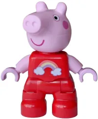 LEGO Duplo Figure Lego Ville, Peppa Pig - Red Outfit with Coral, Bright Light Yellow and Medium Lavender Rainbow, White Clouds Pattern (6601118) minifigure