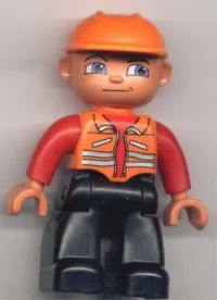 LEGO Duplo Figure Lego Ville, Male, Black Legs, Orange Vest, Orange Construction Helmet minifigure
