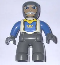 LEGO Duplo Figure Lego Ville, Male Castle, Dark Bluish Gray Legs, White Chest, Blue Arms, Dark Bluish Gray Hands minifigure