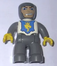 LEGO Duplo Figure Lego Ville, Male Castle, Dark Bluish Gray Legs, White Chest, Dark Bluish Gray Arms, Yellow Hands minifigure