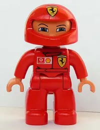 LEGO Duplo Figure Lego Ville, Male, Red Legs, Red Top with Ferrari / Shell / Vodafone Pattern (Racer) minifigure