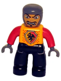 LEGO Duplo Figure Lego Ville, Male Castle, Black Legs, Bright Light Orange Chest, Red Arms, Dark Bluish Gray Hands, Open Mouth minifigure