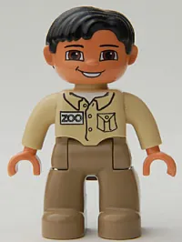 LEGO Duplo Figure Lego Ville, Male, Dark Tan Legs, Tan Top, Black Hair, Brown Eyes (Zoo Keeper) minifigure
