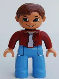 LEGO Duplo Figure Lego Ville, Male, Medium Blue Legs, Dark Red Top, Reddish Brown Hair, Blue Eyes minifigure