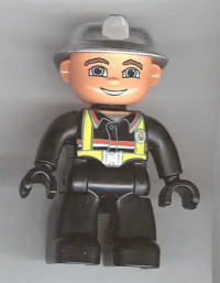 LEGO Duplo Figure Lego Ville, Male Fireman, Black Legs, Black Hands, Silver Helmet, Blue Eyes minifigure