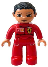 LEGO Duplo Figure Lego Ville, Male, Red Legs, Red Top with Ferrari / Shell / Vodafone Pattern (Mechanic) minifigure