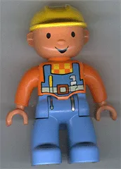 LEGO Duplo Figure Lego Ville, Male, Medium Blue Legs, Orange Top with Overalls, Yellow Construction Helmet (Bob the Builder) minifigure