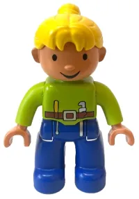 LEGO Duplo Figure Lego Ville, Female, Blue Legs, Lime Top with Belt, Screwdriver, and Wrench, Yellow Ponytail Hair (Wendy) minifigure