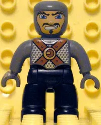 LEGO Duplo Figure Lego Ville, Male Castle, Black Legs, Dark Bluish Gray Chest with Brown Belts, Dark Bluish Gray  Arms, Dark Bluish Gray Hands minifigure