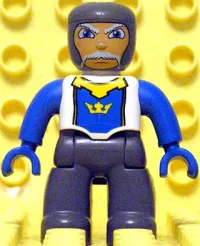 LEGO Duplo Figure Lego Ville, Male Castle, Dark Bluish Gray Legs, White Chest, Blue Arms, Blue Hands minifigure
