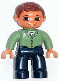LEGO Duplo Figure Lego Ville, Male, Dark Blue Legs, Sand Green Top with Buttons, Reddish Brown Hair, Blue Eyes minifigure