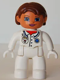 LEGO Duplo Figure Lego Ville, Female, Medic, White Legs, White Top with Pocket and EMT Star of Life Pattern, Reddish Brown Hair, Blue Eyes, White Hands minifigure