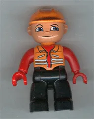 LEGO Duplo Figure Lego Ville, Male, Black Legs, Orange Vest, Orange Construction Helmet, Red Hands minifigure