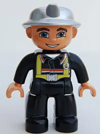 LEGO Duplo Figure Lego Ville, Male Fireman, Black Legs, Nougat Hands, Silver Helmet, Blue Eyes (4558027) minifigure