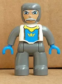 LEGO Duplo Figure Lego Ville, Male Castle, Dark Bluish Gray Legs, White Chest, Dark Bluish Gray Arms, Blue Hands minifigure