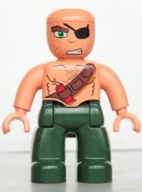 LEGO Duplo Figure Lego Ville, Male Pirate, Dark Green Legs, Nougat Top with Strap and Dynamite, Bald Head, Eye Patch minifigure