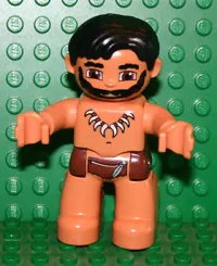 LEGO Duplo Figure Lego Ville, Male, Nougat Legs, Reddish Brown Hips, Black Hair, Tooth Necklace, Black Beard (Caveman) minifigure