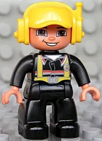 LEGO Duplo Figure Lego Ville, Male Fireman, Black Legs, Nougat Hands, Yellow Cap with Headset minifigure