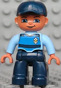 LEGO Duplo Figure Lego Ville, Male, Dark Blue Legs, Light Blue Top with Life Jacket and Badge, Dark Blue Cap minifigure