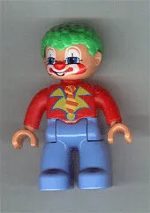 LEGO Duplo Figure Lego Ville, Male Clown, Medium Blue Legs, Red Top, Green Hair minifigure