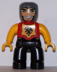 LEGO Duplo Figure Lego Ville, Male Castle, Black Legs, Red Chest with Dragon Emblem, Bright Light Orange Arms and Hands, Lefty Smile minifigure