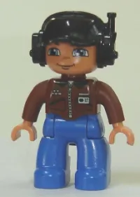 LEGO Duplo Figure Lego Ville, Male, Blue Legs, Brown Top with ID Badge, Black Cap with Headset minifigure