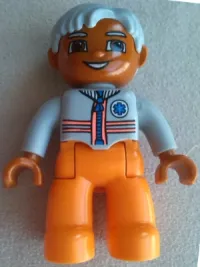 LEGO Duplo Figure Lego Ville, Male Medic, Orange Legs, Light Bluish Gray Top with Zipper, Stripes and EMT Star of Life Pattern, Light Bluish Gray Hair minifigure