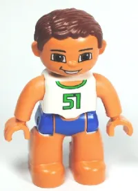 LEGO Duplo Figure Lego Ville, Male, Blue Swim Trunks, White Top with Green '51', Reddish Brown Hair minifigure