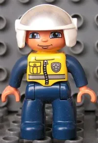 LEGO Duplo Figure Lego Ville, Male Police, Dark Blue Legs & Jumpsuit with Yellow Vest, White Helmet minifigure