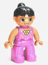 LEGO Duplo Figure Lego Ville, Female Tightrope Walker, Dark Pink Legs and Top with Gold Bow and Stars, Black Ponytail Hair, Brown Eyes minifigure