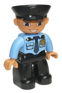 LEGO Duplo Figure Lego Ville, Male Police, Black Legs, Medium Blue Top with Badge, Black Hat minifigure
