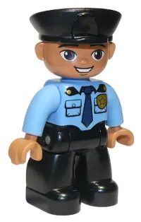 LEGO Duplo Figure Lego Ville, Male Police, Black Legs, Medium Blue Top with Badge, Black Hat, Oval Eyes minifigure