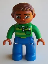 LEGO Duplo Figure Lego Ville, Male, Blue Legs, Green Top with Pen, Reddish Brown Hair minifigure
