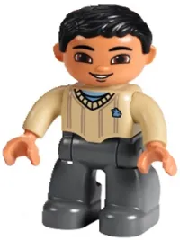 LEGO Duplo Figure Lego Ville, Male, Dark Bluish Gray Legs, Tan Sweater, Black Hair, Brown Eyes minifigure