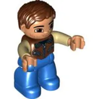 LEGO Duplo Figure Lego Ville, Male, Blue Legs, Reddish Brown Jacket with Zippers, Tan Arms, Reddish Brown Hair, Brown Eyes minifigure