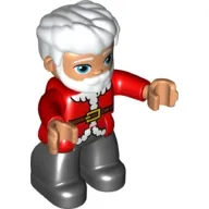 LEGO Duplo Figure Lego Ville, Male, Black Legs, Red Top with Belt and White Fur Trim Pattern, White Hair, Blue Eyes and Beard (Santa) minifigure