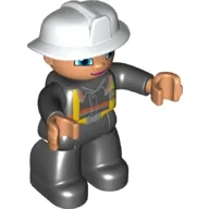 LEGO Duplo Figure Lego Ville, Female Firefighter, Black Legs, Nougat Hands, White Helmet, Blue Eyes minifigure