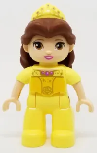 LEGO Duplo Figure Lego Ville, Disney Princess, Belle, Bright Light Yellow Legs, Top, and Tiara, Reddish Brown Hair minifigure