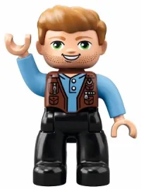 LEGO Duplo Figure Lego Ville, Male, Black Legs, Medium Blue Shirt over Reddish Brown Vest, Dark Tan Hair (Jurassic World Owen Grady) minifigure