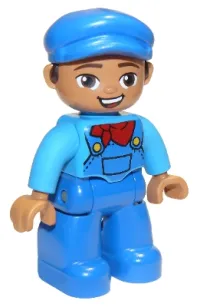 LEGO Duplo Figure Lego Ville, Male, Blue Legs, Dark Azure Shirt with Blue Overalls and Red Neckerchief Pattern, Blue Cap minifigure