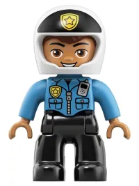 LEGO Duplo Figure Lego Ville, Male Police, Black Legs, Dark Azure Top with Badge and Radio, White Helmet with Black Front and Badge minifigure