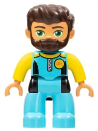 LEGO Duplo Figure Lego Ville, Male, Medium Azure Diving Suit, Yellow Arms, Reddish Brown Hair, Beard minifigure