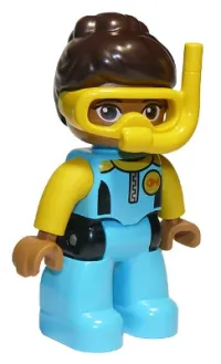 LEGO Duplo Figure Lego Ville, Female, Medium Azure Diving Suit, Yellow Arms, Dark Brown Hair, Yellow Diving Mask minifigure